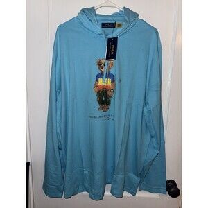 Polo Ralph Lauren Men's XL Light Blue Big Polo Bear Long Sleeve Hooded T-Shirt